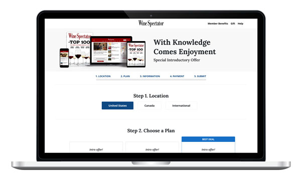 Wine Spectator subscription page